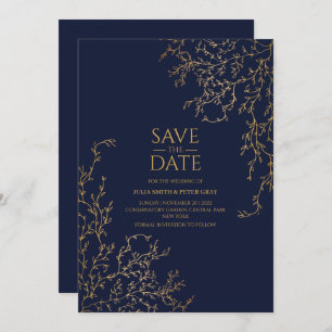 Royal Navy-Blue & Gold Save The Date Wedding Invitation
