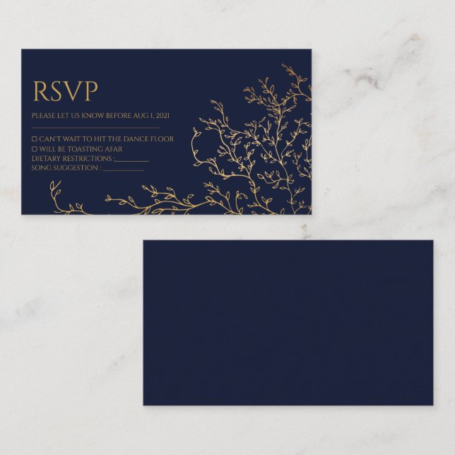 Royal Navy-Blue & Gold Wedding Rsvp Card (Front/Back)