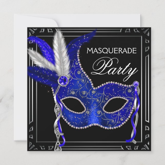 Royal Navy Blue Mask Masquerade Party Invitation (Front)