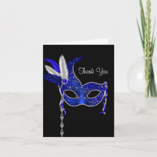 Royal Navy Blue Masquerade Party Thank You Cards