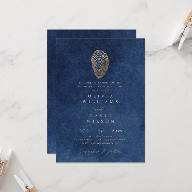 Royal Navy Blue Ocean Nautical  Wedding Invitation (Front/Back In Situ)