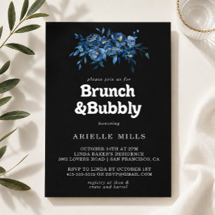 Royal Navy Floral Brunch and Bubbly Bridal Shower  Invitation