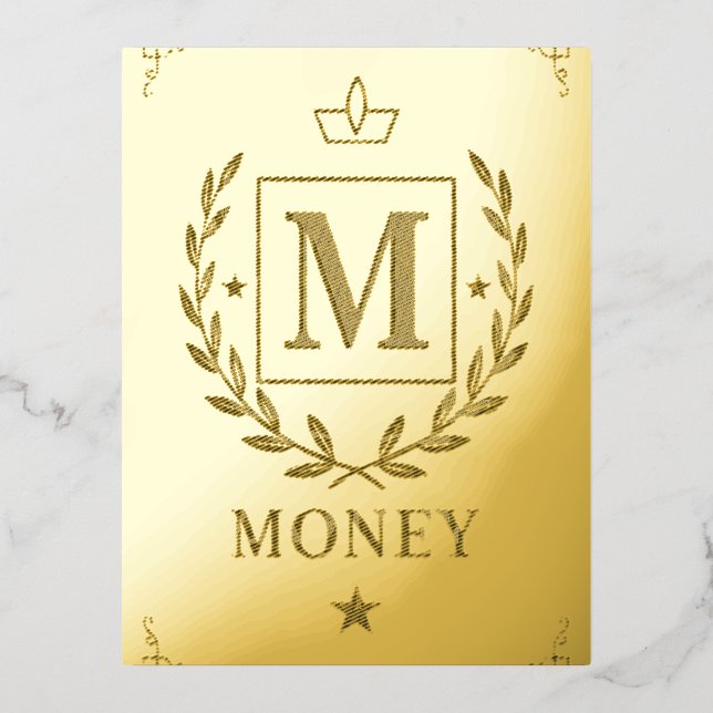 "Royal NMKY Emblem – Monogram M Crest Design" Foil Holiday Postcard (Front)