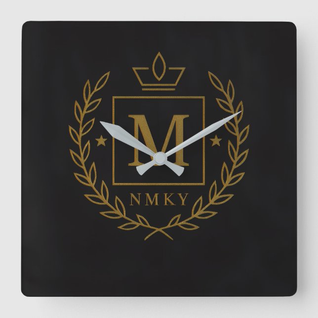"Royal NMKY Emblem – Monogram M Crest Design" Square Wall Clock (Front)