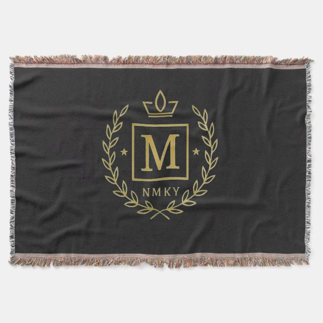 "Royal NMKY Emblem – Monogram M Crest Design" Throw Blanket (Front)