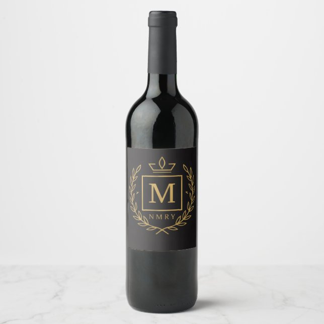 "Royal NMKY Emblem – Monogram M Crest Design" Wine Label (Front)