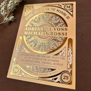 Royal Nouveau : Real Gold Foil Wedding Invitation