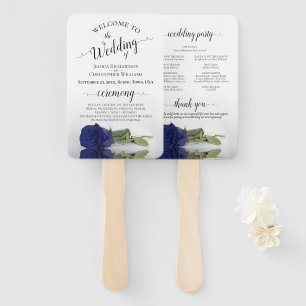 Royal or Navy Blue Rose Elegant Wedding Program Hand Fan