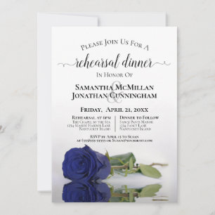 Royal or Navy Blue Rose Wedding Rehearsal Dinner Invitation