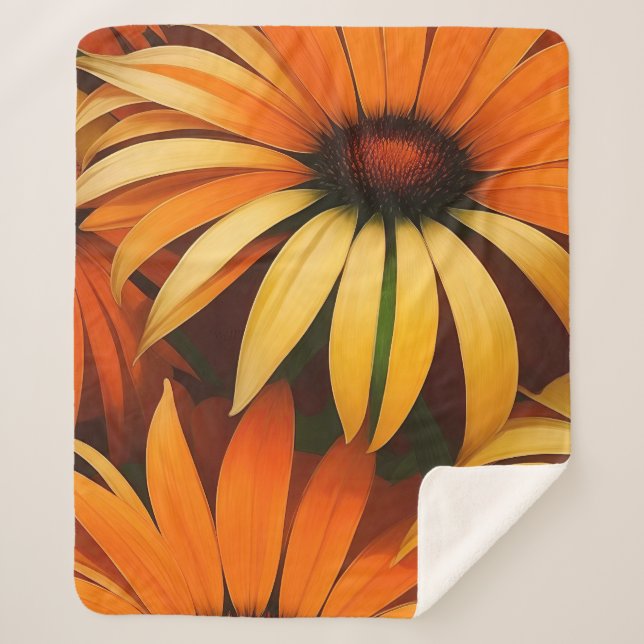 Royal Orange Coneflowers Sherpa Blanket (Front)