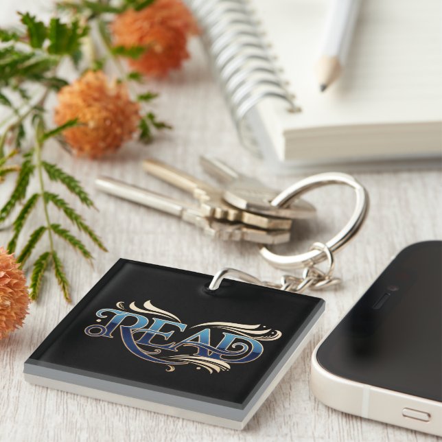Royal Ornate Blue & Gold "READ" Masterpiece Key Ring (Front Right)