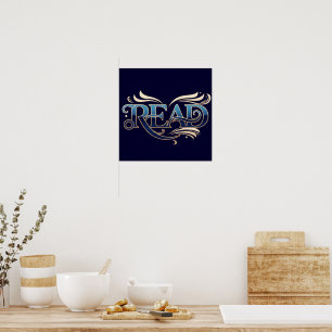 Royal Ornate Blue & Gold "READ" Masterpiece Poster