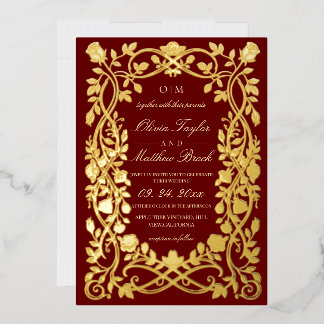 Royal Ornate Burgundy & Gold Foil Roses Wedding