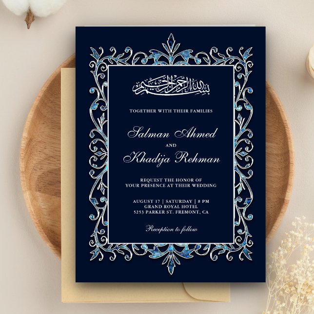 Royal Ornate Sapphire Blue Islamic Muslim Wedding Invitation (Creator Uploaded)