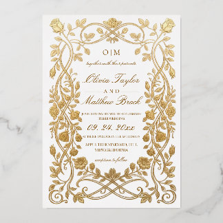 Royal Ornate White & Gold Foil Roses Wedding