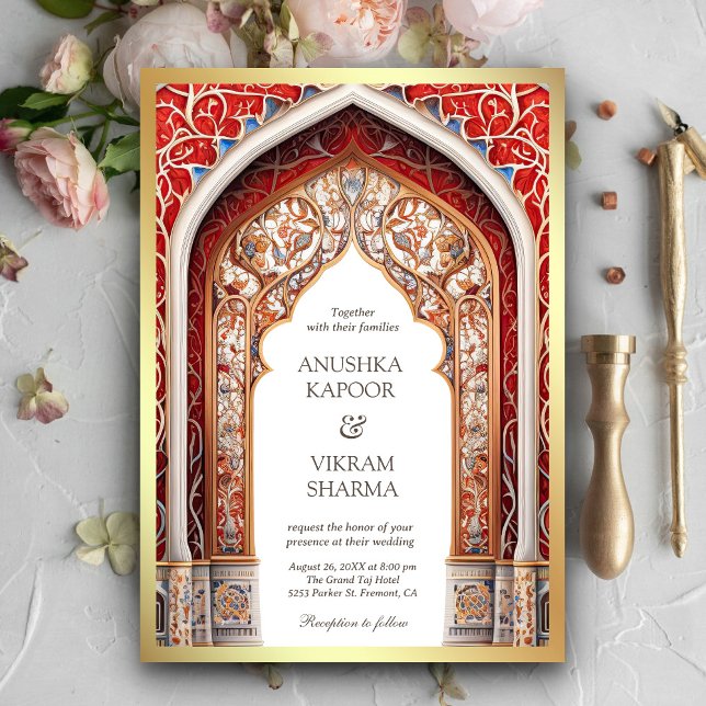 Royal Palace Red Arch Photo Indian Wedding Invitation (Creator Uploaded)