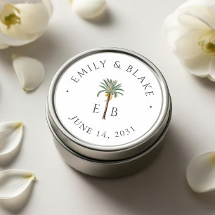 Royal Palm Logo Elegant Tropical Monogram Wedding Classic Round Sticker