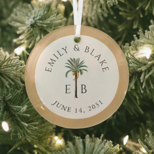 Royal Palm Logo Elegant Tropical Monogram Wedding Glass Tree Decoration