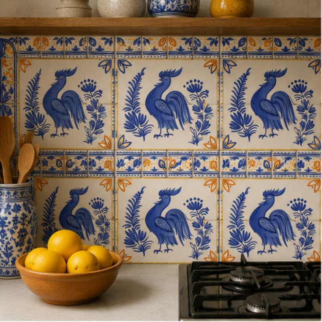 Royal Peacock Bird and Floral Mediterranean Tile (Creator Uploaded)