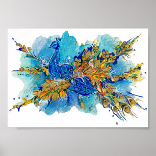 Royal Peacock of the Golden Dawn Watercolor Poster