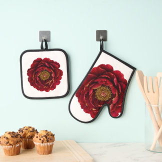 Royal Persian Gold Filigree | Luxury Botanical Oven Mitt & Pot Holder Set