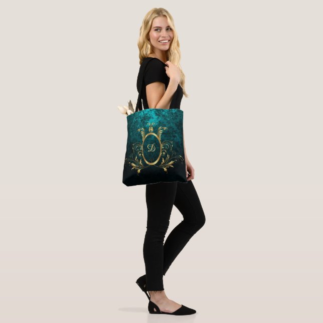 Royal Personalised Damask Turquoise Tote Bag (On Model)