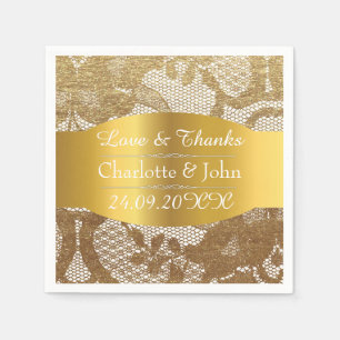 Royal Personalised Golden Grungy Lace Wedding Napkin