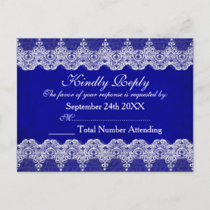 Royal Personalised RSVP Blue Cobalt Lace Postcard