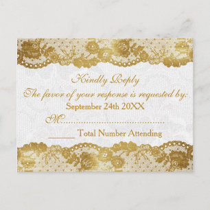 Royal Personalised RSVP Golden White Lace Postcard