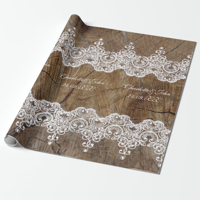 Royal Personalised Rustic Lace Wrapping Paper (Unrolled)