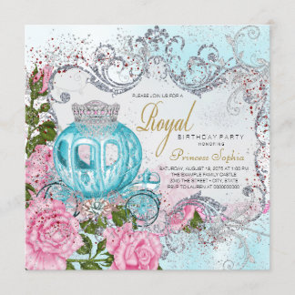 Royal Pink and Teal Blue Princess Birthday Party Invitation