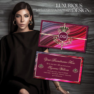 Royal Pink Burgundy Gold Crown with Logo Nobly Business Card