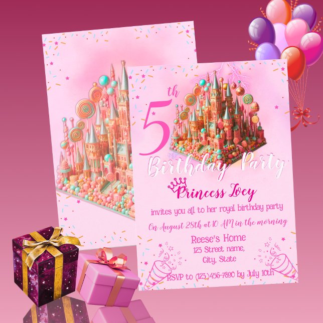 Royal Pink Candy Castle Birthday Invitation (Creator Uploaded)