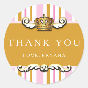 Royal Pink & Gold Crown Princess Party Sticker