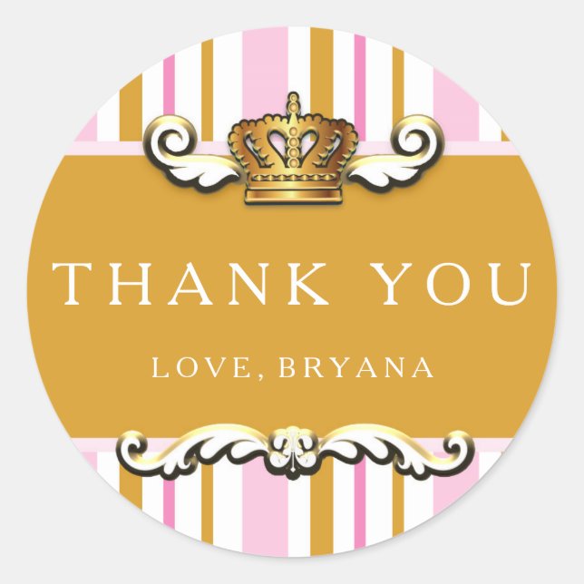 Royal Pink & Gold Crown Princess Party Sticker (Front)