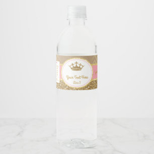 Royal Pink Gold Crown Water Bottle Label/ Wrapper Label