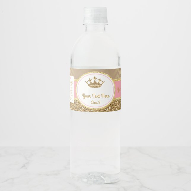Royal Pink Gold Crown Water Bottle Label/ Wrapper Water Bottle Label (Front)