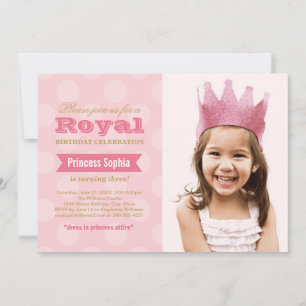 Royal Pink Gold Princess Photo Girls Birthday Invitation