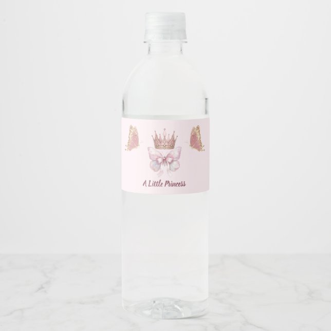Royal Pink Princess Crown Water Bottle Label (Front)