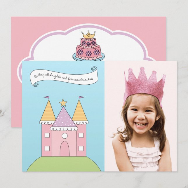 Royal Pink Princess Girl Photo Birthday Party Invitation (Front/Back)