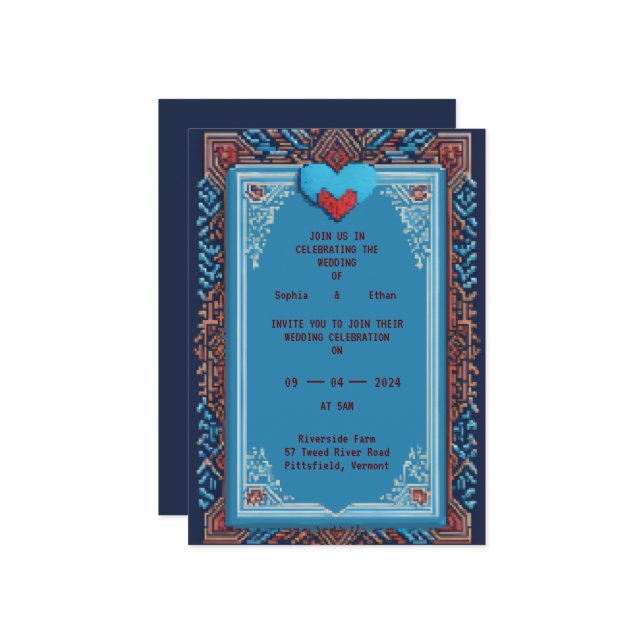 Royal Pixel Art Wedding Invitation (Front/Back In Situ)