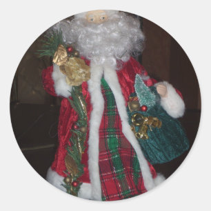 Royal Plaid Hohoho Santa Merry Christmas Classic Round Sticker