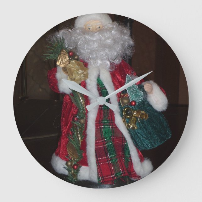 Royal Plaid Hohoho Santa Merry Christmas  Large Clock (Front)