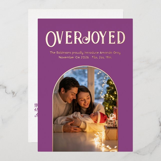 Royal Plum Luxe Xmas Baby Birth Announcement (Front/Back)