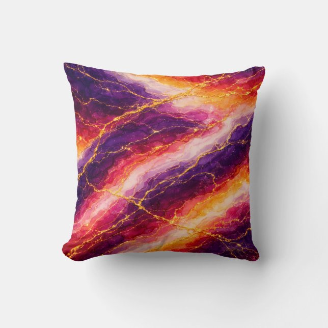 Royal Plum & Raspberry Marble with Gold Veining Cushion (Front)