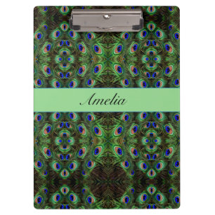 Royal Plumage - Luxe Peacock Feather Pattern Clipboard