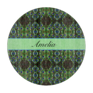 Royal Plumage - Luxe Peacock Feather Pattern  Cutting Board