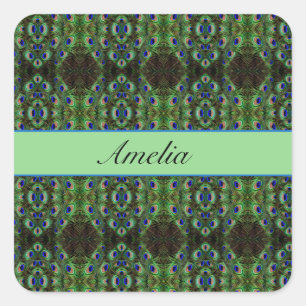 Royal Plumage - Luxe Peacock Feather Pattern  Square Sticker
