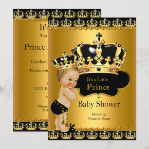 Royal Prince Baby Shower Black Gold Blonde Invitation