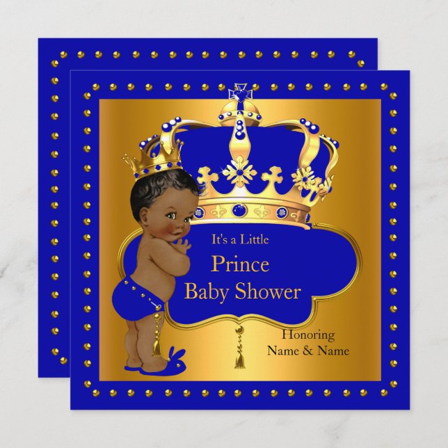 Royal Prince Baby Shower Blue Boy Crown Ethnic Invitation (Front/Back)